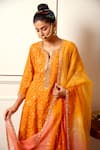 Loka by Veerali Raveshia_Orange Banarasi Embroidered Mirror Notched Kurta Sharara Set  _Online_at_Aza_Fashions