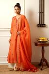 Buy_Loka by Veerali Raveshia_Orange Banarasi Embroidered Mirror Notched Kurta Sharara Set  _at_Aza_Fashions