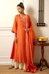 Loka by Veerali Raveshia_Orange Banarasi Embroidered Mirror Notched Kurta Sharara Set  _Online_at_Aza_Fashions