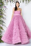 Buy_Shivani Awasty_Pink Net Corset Ruffle Gown  _at_Aza_Fashions