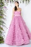 Shivani Awasty_Pink Net Corset Ruffle Gown  _Online_at_Aza_Fashions