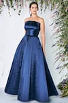Buy_Shivani Awasty_Blue Silk Tafetta Bandeau Pleated Metallic Gown _at_Aza_Fashions