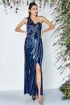 Buy Shivani Awasty Blue Lame Bandeau Metallic Slit Gown at Aza Fashions Buy_Shivani Awasty_Blue Lame Bandeau Metallic Slit Gown _at_Aza_Fashions