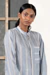 Urvashi Kaur_Blue Handwoven Cotton Silk Mandarin Collar Striped Tunic _Online_at_Aza_Fashions