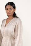 Buy_Urvashi Kaur_Peach Handwoven Silk Linen Midi Dress_Online_at_Aza_Fashions