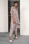 Shop_Urvashi Kaur_Grey Linen Silk Spread Collar Asymmetric Tunic _at_Aza_Fashions