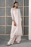 Buy_Urvashi Kaur_Peach Chanderi Silk Round Tunic  _at_Aza_Fashions