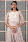 Buy_Urvashi Kaur_Peach Linen Noil Round Printed Crop Top  _at_Aza_Fashions