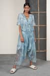 Buy_Urvashi Kaur_Blue Linen Noil Shibori Gathered Salwar  _at_Aza_Fashions