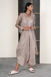 Shop_Urvashi Kaur_Grey Linen Noil Open Shibori Jacket _at_Aza_Fashions