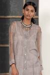 Urvashi Kaur_Grey Linen Noil Open Shibori Jacket _Online_at_Aza_Fashions