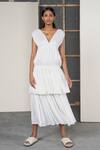 Buy_Urvashi Kaur_White Linen Silk V Neck Layered Dress _at_Aza_Fashions