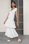 Shop_Urvashi Kaur_White Linen Silk V Neck Layered Dress _at_Aza_Fashions