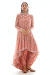 Buy_Vvani by Vani Vats_Pink Georgette Round Asymmetric Anarkali And Dhoti Pant Set _Online_at_Aza_Fashions