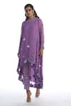 Buy_Vvani by Vani Vats_Purple Georgette Round Asymmetric Kurta And Pant Set  _at_Aza_Fashions