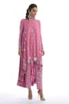 Buy Pink Georgette Round Asymmetric Kurta And Pant Set For Women by ...