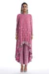 Shop_Vvani by Vani Vats_Pink Georgette Embroidery Mirror Round Embellished Asymmetric Kurta With Pant _Online_at_Aza_Fashions