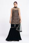 Buy_Vvani by Vani Vats_Green Velvet Dupatta Net Embroidery Square Neck Kurta And Sharara Set _Online_at_Aza_Fashions