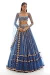 Vvani by Vani Vats_Blue Georgette Sweetheart Neck Embroidered Lehenga Set For Women_Online_at_Aza_Fashions