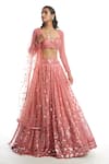 Shop_Vvani by Vani Vats_Peach Organza Sweetheart Neck Embellished Bridal Lehenga Set _Online_at_Aza_Fashions