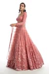 Buy_Vvani by Vani Vats_Peach Organza Sweetheart Neck Embellished Bridal Lehenga Set _Online_at_Aza_Fashions