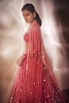 Shop_Vvani by Vani Vats_Peach Organza Sweetheart Neck Embellished Bridal Lehenga Set _at_Aza_Fashions