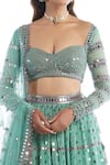 Vvani by Vani Vats_Green Georgette Sweetheart Neck Embellished Tiered Bridal Lehenga Set _at_Aza_Fashions