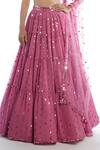 Vvani by Vani Vats_Pink Georgette V Neck Embellished Tiered Bridal Lehenga Set _at_Aza_Fashions