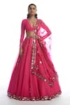 Buy_Vvani by Vani Vats_Pink Blouse Georgette Dupatta Silk Organza Embellished Bridal Lehenga Set _at_Aza_Fashions