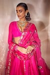 Buy_Vvani by Vani Vats_Pink Blouse Georgette Dupatta Silk Organza Embellished Bridal Lehenga Set _Online_at_Aza_Fashions