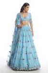Shop_Vvani by Vani Vats_Blue Georgette, Silk Organza, Dupion V Neck Bridal Lehenga Set _Online_at_Aza_Fashions