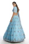 Vvani by Vani Vats_Blue Georgette, Silk Organza, Dupion V Neck Bridal Lehenga Set _Online_at_Aza_Fashions