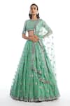 Buy_Vvani by Vani Vats_Green Lehenga Silk Organza Blouse Georgette Dupion Round Bridal Set _at_Aza_Fashions