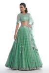 Vvani by Vani Vats_Green Lehenga Silk Organza Blouse Georgette Dupion Round Bridal Set _Online_at_Aza_Fashions