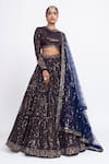 Vvani by Vani Vats_Blue Velvet Dupatta Net Embroidery Round Bridal Lehenga Set _Online_at_Aza_Fashions