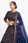 Shop_Vvani by Vani Vats_Blue Velvet Dupatta Net Embroidery Round Bridal Lehenga Set _Online_at_Aza_Fashions