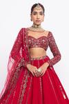 Shop Vvani By Vani Vats Red Velvet Dupatta Net Sweetheart Neck Embroidered Bridal Lehenga Set at Aza Fashions Shop_Vvani By Vani Vats_Red Velvet Dupatta Net Sweetheart Neck Embroidered Bridal Lehenga Set _at_Aza_Fashions
