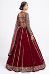 Shop_Vvani by Vani Vats_Maroon Velvet Dupatta Net Embroidery V Neck Bridal Lehenga Set _at_Aza_Fashions