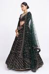 Buy_Vvani by Vani Vats_Green Velvet Dupatta Net Embroidery V Neck Bridal Lehenga Set _Online_at_Aza_Fashions