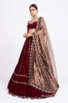 Buy_Vvani by Vani Vats_Maroon Velvet Dupatta Tissue Embroidery Sweetheart Neck Bridal Lehenga Set _Online_at_Aza_Fashions