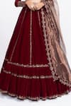 Vvani by Vani Vats_Maroon Velvet Dupatta Tissue Embroidery Sweetheart Neck Bridal Lehenga Set _at_Aza_Fashions