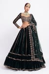 Vvani by Vani Vats_Green Velvet Dupatta Net Embroidery Sweetheart Neck Bridal Lehenga Set _Online_at_Aza_Fashions