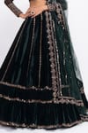 Vvani by Vani Vats_Green Velvet Dupatta Net Embroidery Sweetheart Neck Bridal Lehenga Set _at_Aza_Fashions