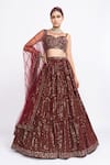 Buy Vvani By Vani Vats Maroon Velvet Dupatta Net Sweetheart Neck Embroidered Bridal Lehenga Set at Aza Fashions Buy_Vvani By Vani Vats_Maroon Velvet Dupatta Net Sweetheart Neck Embroidered Bridal Lehenga Set _at_Aza_Fashions