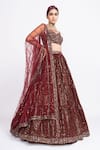 Vvani By Vani Vats Maroon Velvet Dupatta Net Sweetheart Neck Embroidered Bridal Lehenga Set Online at Aza Fashions Vvani By Vani Vats_Maroon Velvet Dupatta Net Sweetheart Neck Embroidered Bridal Lehenga Set _Online_at_Aza_Fashions