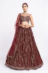 Buy Vvani By Vani Vats Maroon Velvet Dupatta Net Sweetheart Neck Embroidered Bridal Lehenga Set Online at Aza Fashions Buy_Vvani By Vani Vats_Maroon Velvet Dupatta Net Sweetheart Neck Embroidered Bridal Lehenga Set _Online_at_Aza_Fashions