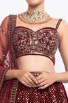 Shop Vvani By Vani Vats Maroon Velvet Dupatta Net Sweetheart Neck Embroidered Bridal Lehenga Set Online at Aza Fashions Shop_Vvani By Vani Vats_Maroon Velvet Dupatta Net Sweetheart Neck Embroidered Bridal Lehenga Set _Online_at_Aza_Fashions