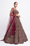 Buy_Vvani by Vani Vats_Maroon Velvet Dupatta Net Embroidery Sweetheart Neck Bridal Lehenga Set _Online_at_Aza_Fashions