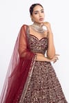 Shop_Vvani by Vani Vats_Maroon Velvet Dupatta Net Embroidery Sweetheart Neck Bridal Lehenga Set _Online_at_Aza_Fashions