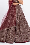 Vvani by Vani Vats_Maroon Velvet Dupatta Net Embroidery Sweetheart Neck Bridal Lehenga Set _at_Aza_Fashions